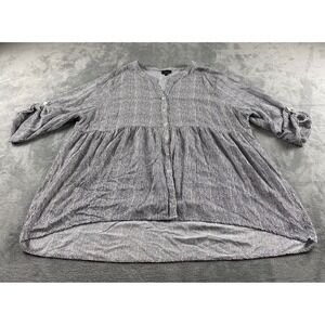Jones & Co Jones New York 3X Tunic Blouse Black White Dotted Stripe Roll Tab 3/4
